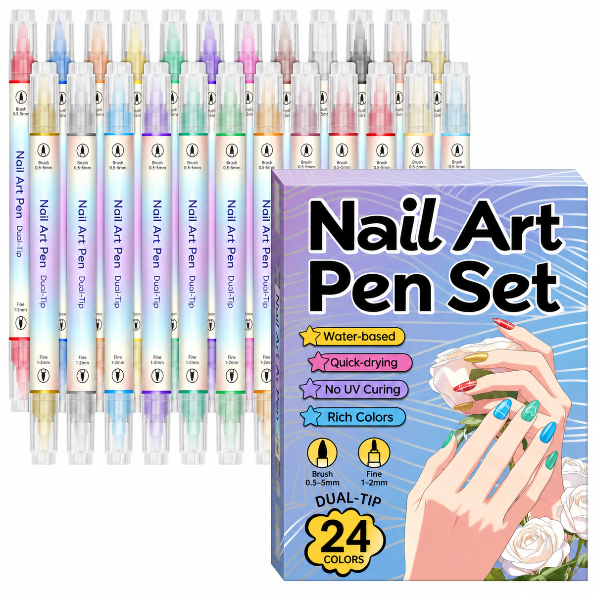 💅 12/24 Color Nail Art Pen Set – Dual-Tip Drawing & Dotting Markers