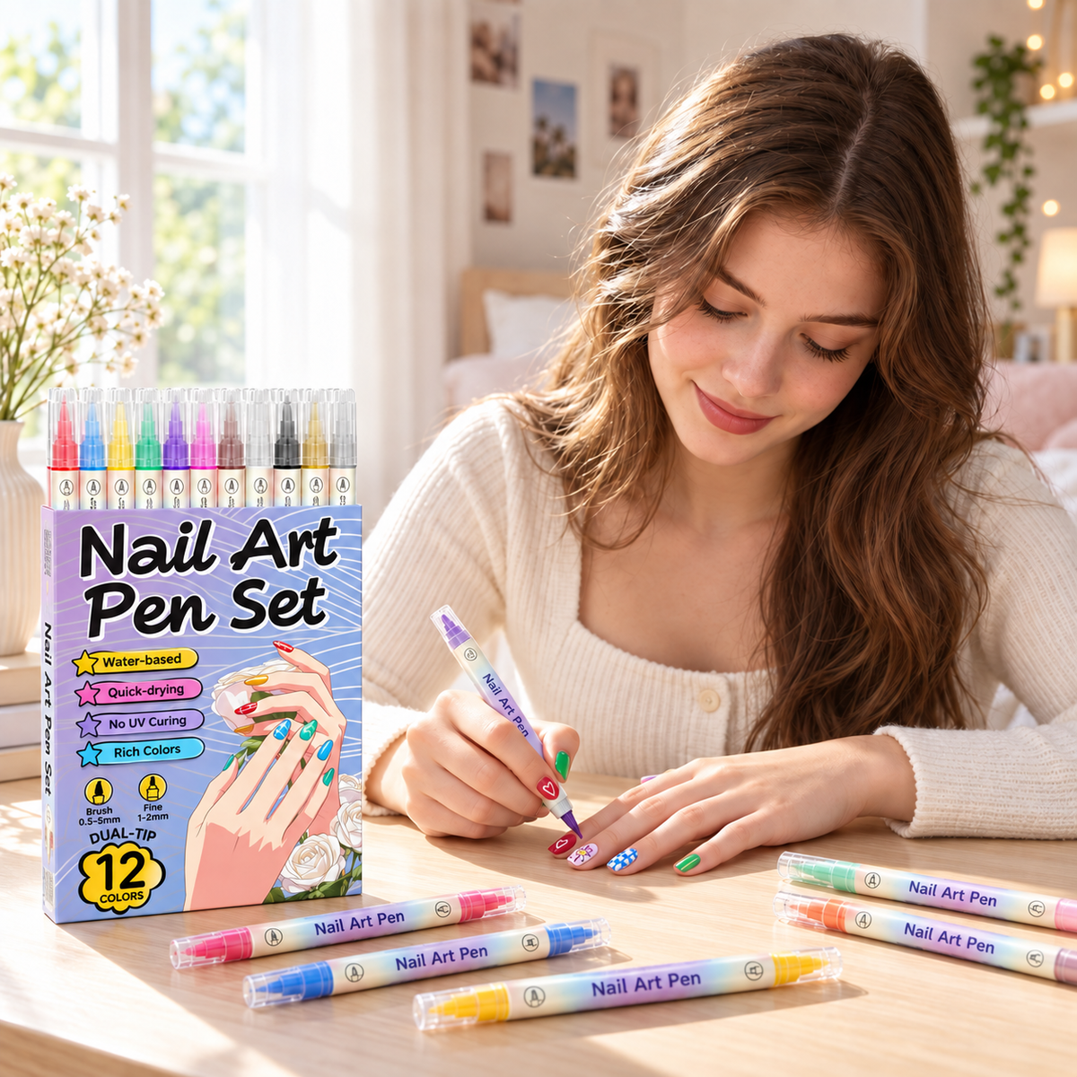 💅 12/24 Color Nail Art Pen Set – Dual-Tip Drawing & Dotting Markers