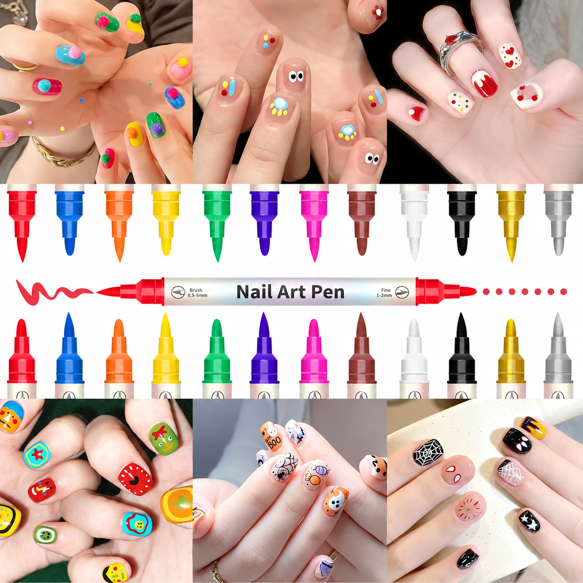 💅 12/24 Color Nail Art Pen Set – Dual-Tip Drawing & Dotting Markers