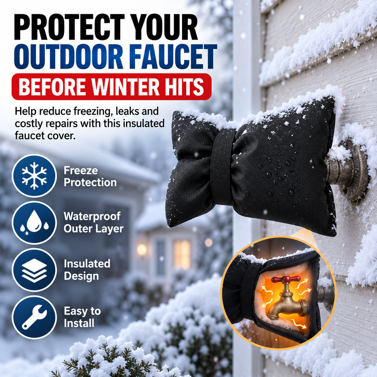 ❄️ Insulated Outdoor Faucet Shield – Cold-Weather Spigot Freeze Protection