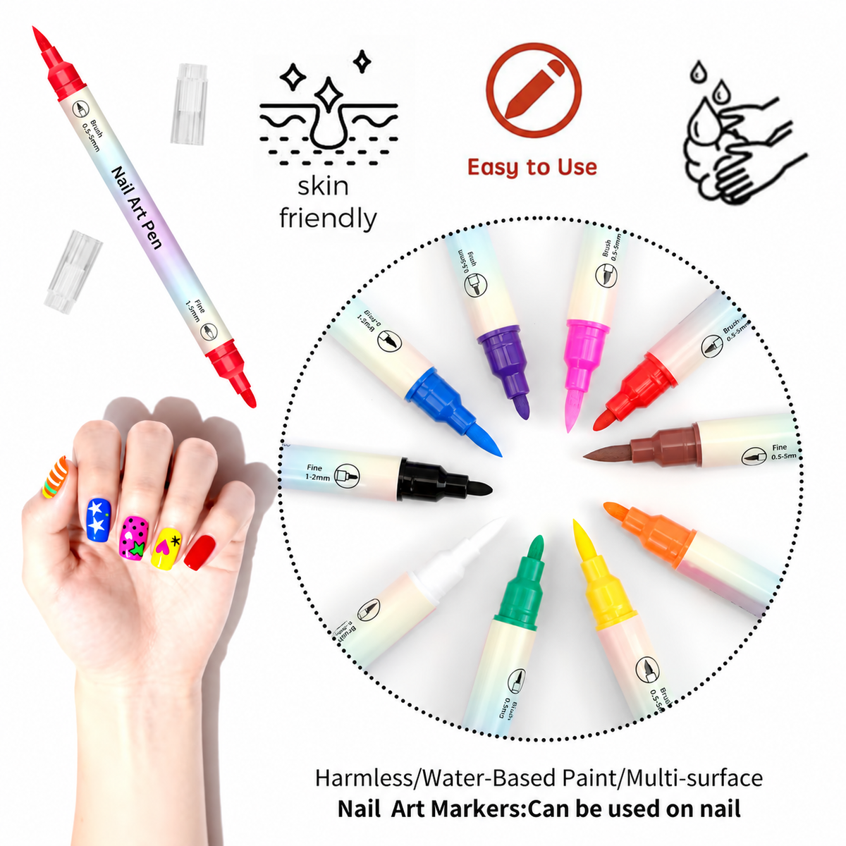💅 12/24 Color Nail Art Pen Set – Dual-Tip Drawing & Dotting Markers