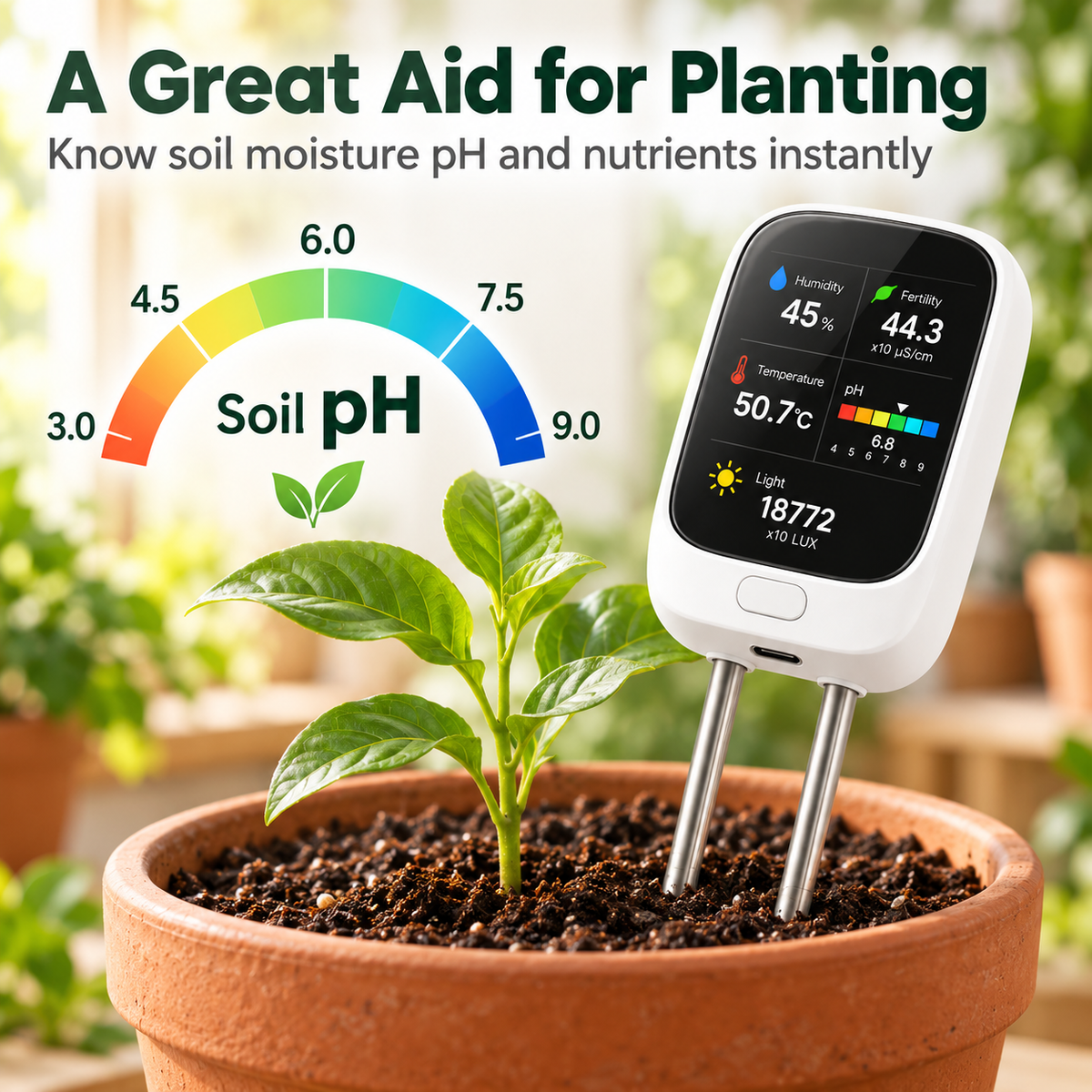 Professional High-Precision Digital 6-in-1 Soil Tester & Environment Meter