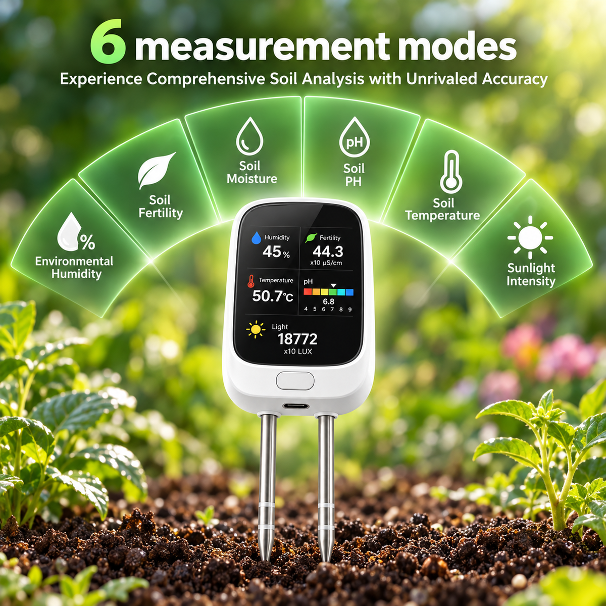 Professional High-Precision Digital 6-in-1 Soil Tester & Environment Meter