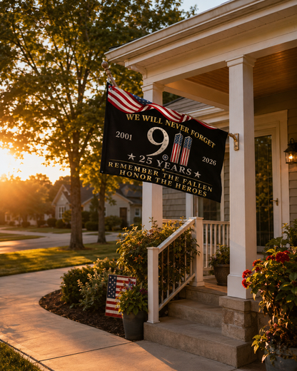 25 Years 911 Memorial Grommet Flag, Remember Honor Heroes Never Forget Flag