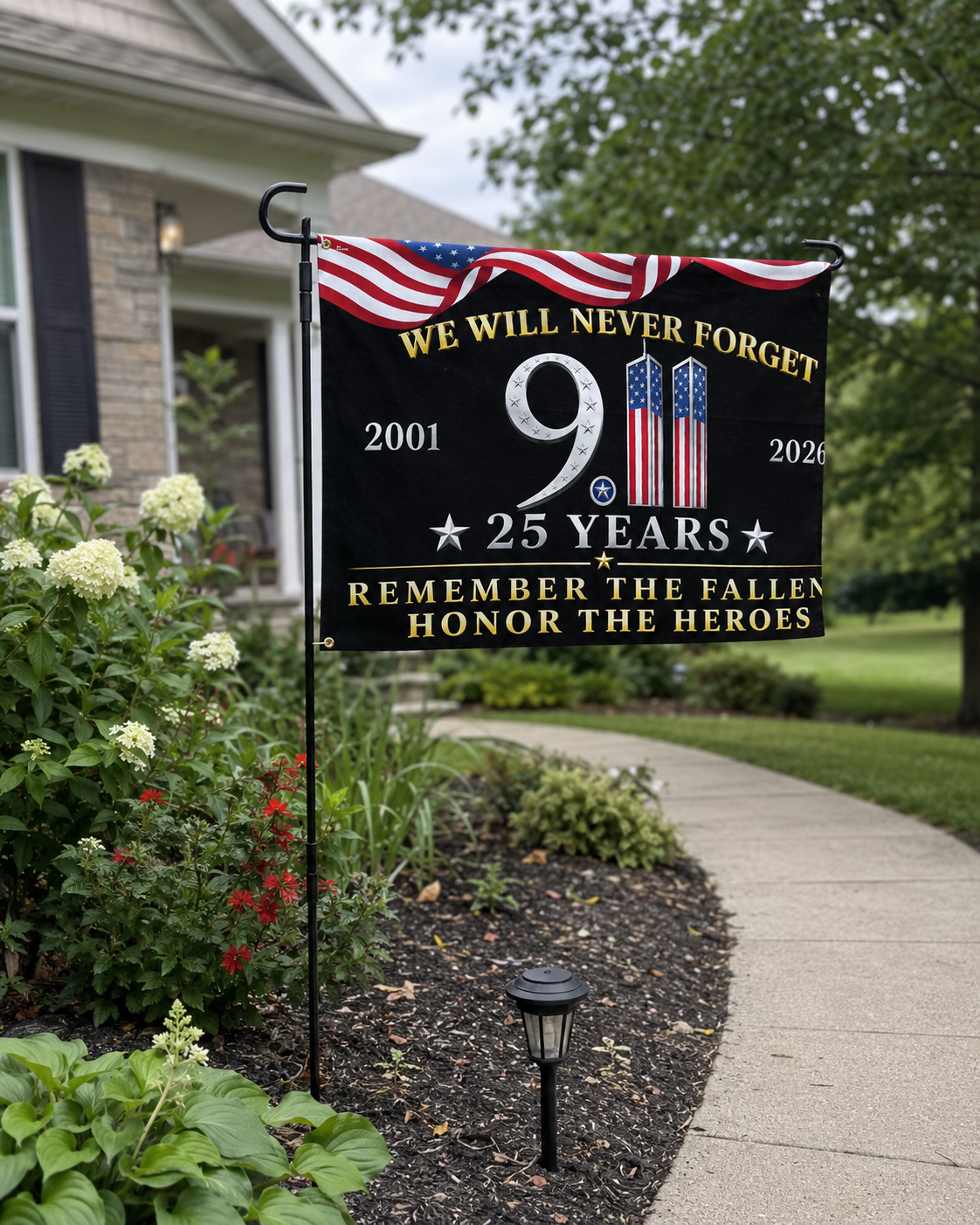 25 Years 911 Memorial Grommet Flag, Remember Honor Heroes Never Forget Flag