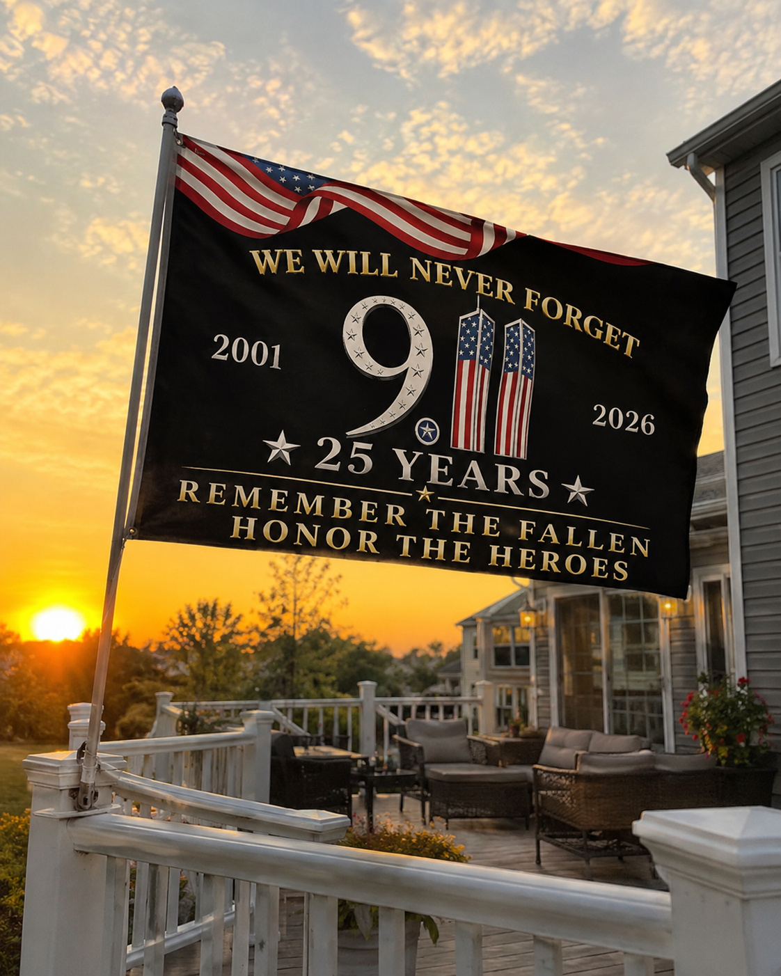 25 Years 911 Memorial Grommet Flag, Remember Honor Heroes Never Forget Flag