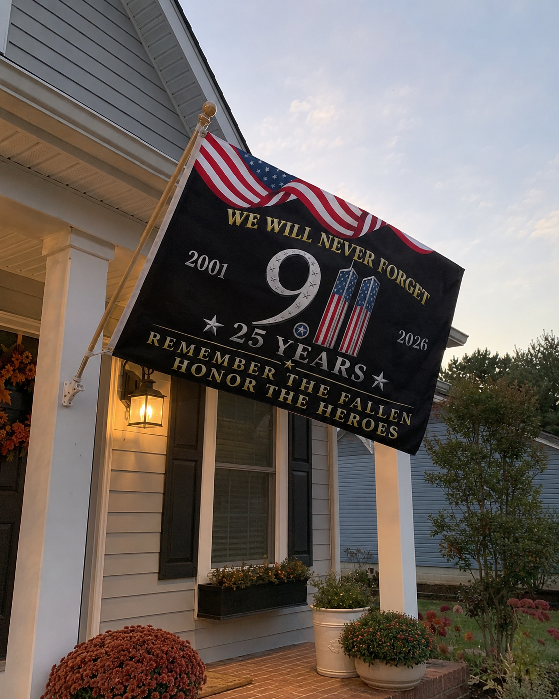 25 Years 911 Memorial Grommet Flag, Remember Honor Heroes Never Forget Flag