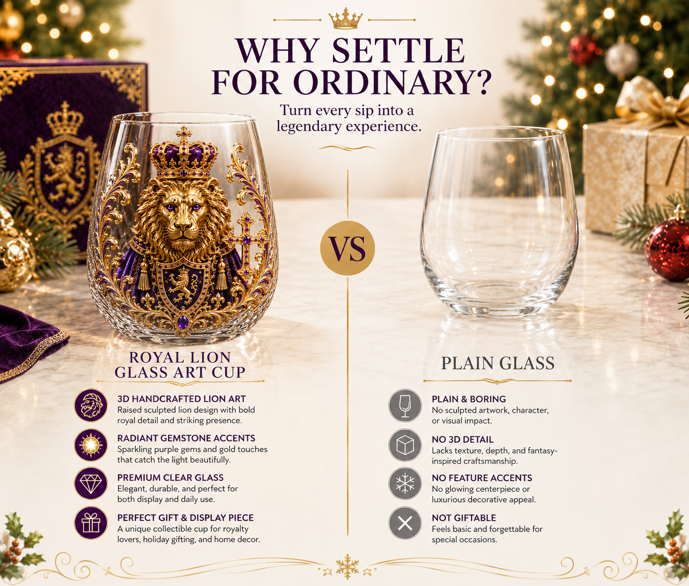 👑🦁 3D Royal Lion Glass Art Cup | Luxury Raised Whiskey Glass with Crowned Lion Design, Collectible Barware & Gift for Whiskey Lovers