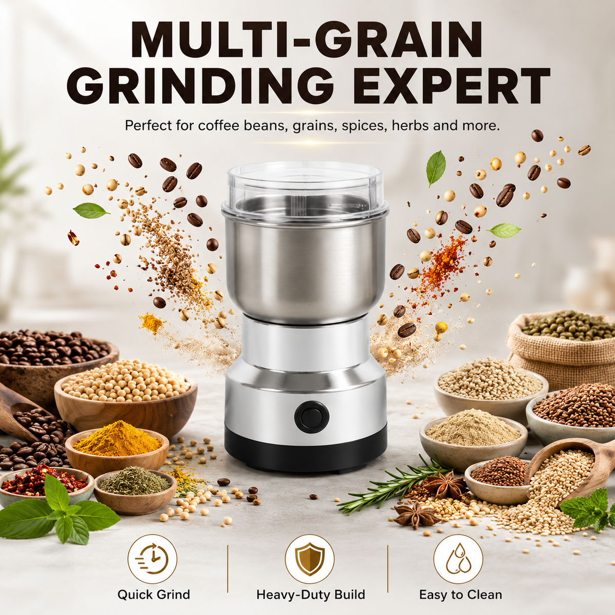 Stainless Steel Dry Ingredient Grinder ✨ Spices, Grains & Coffee