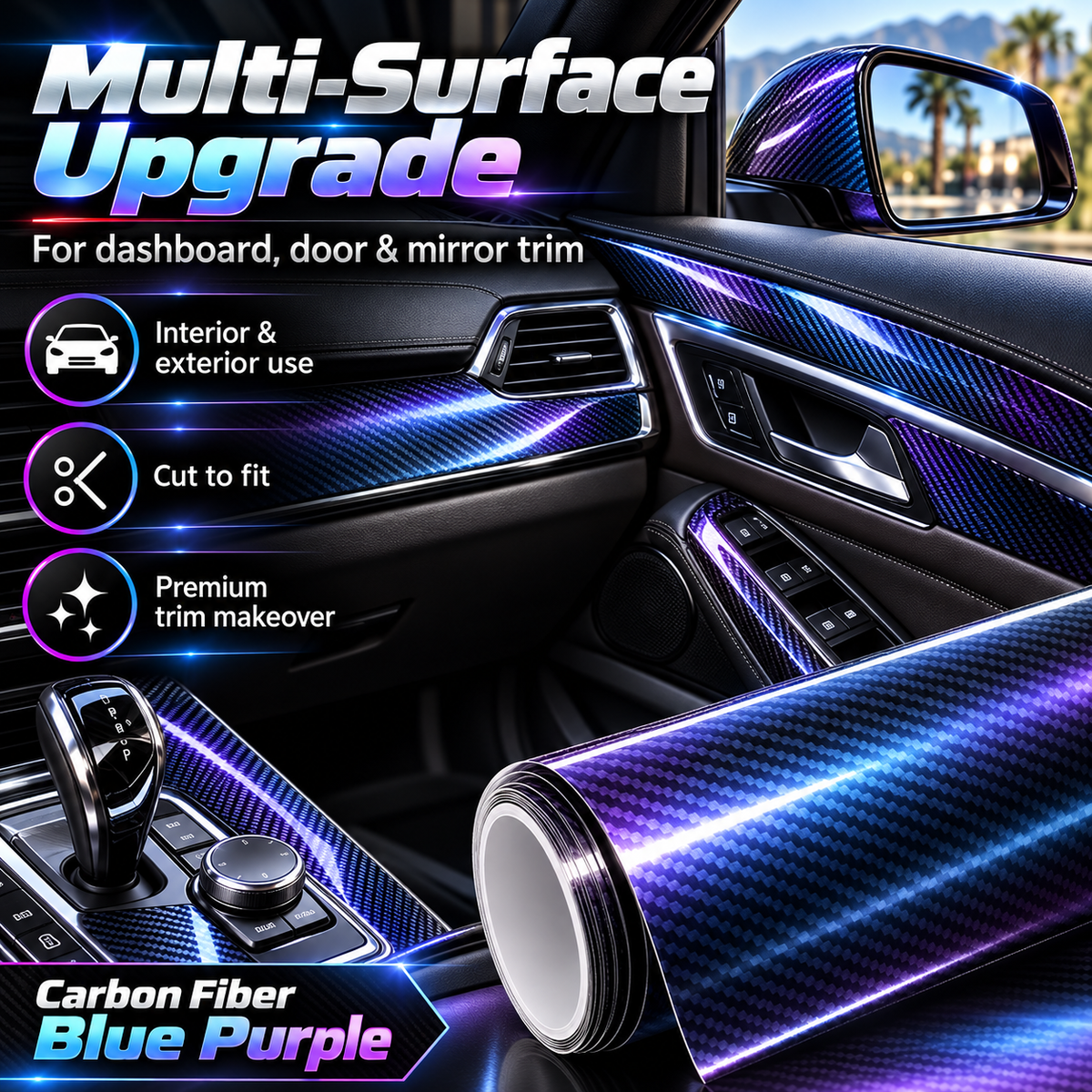 ✨ 6D Gloss Carbon Fiber Vinyl Wrap – Self-Adhesive Waterproof Car Interior & Exterior Trim Film