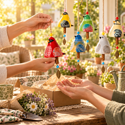 🐦 Resin Bird Wind Chime | Colorful Folk Art Garden Hanging Decor