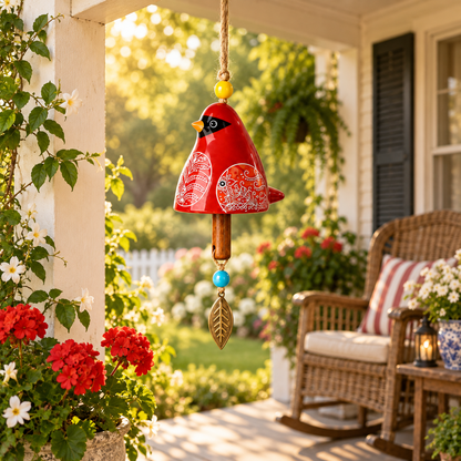 🐦 Resin Bird Wind Chime | Colorful Folk Art Garden Hanging Decor