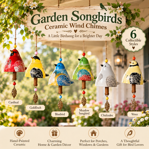 🐦 Resin Bird Wind Chime | Colorful Folk Art Garden Hanging Decor