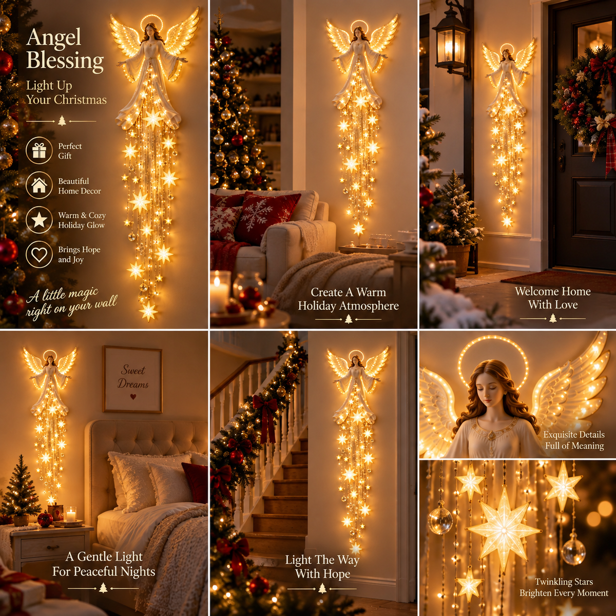 🔥Angel Blessing Starfall Wall Light ✨ Heavenly Christmas Wall Decor for Holiday Home