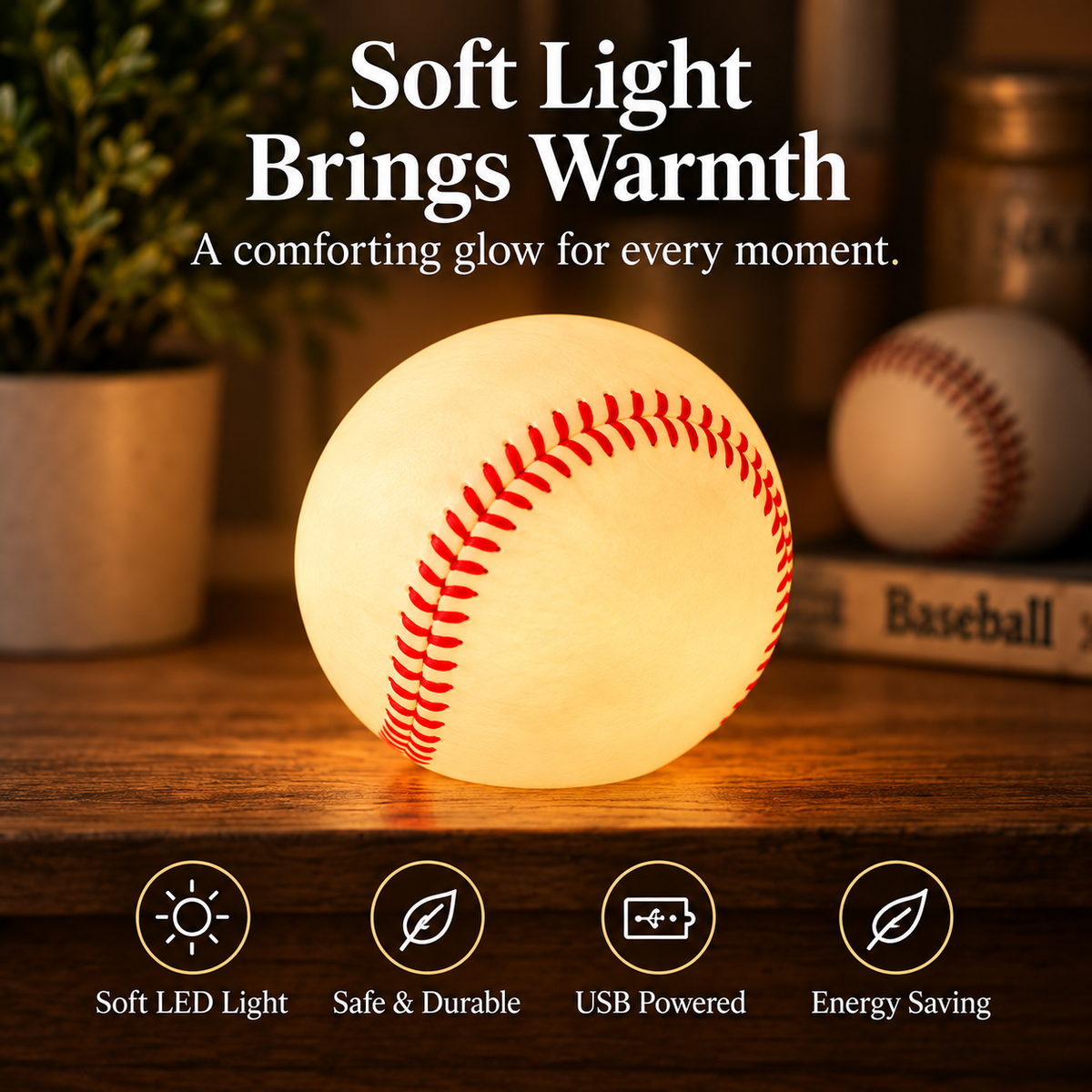 ⚾ Baseball Night Light Gift – Warm Glow for Baseball Lovers