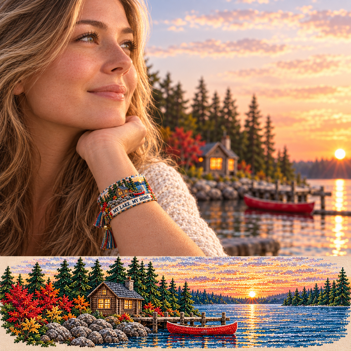 🌊 Lake Ontario Forever Embroidered Bracelet | Scenic Lake Design with Adjustable Woven Band, Meaningful Message & Gift-Ready Keepsake Box 🍁