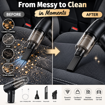🔥 Wireless Handheld Car Vacuum Cleaner, Portable Cordless Vacuum with Multiple Nozzles