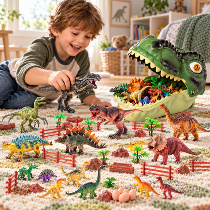 🦖 46Pcs Dinosaur Toy Playset | Realistic Dino Figures with Forest Scenery & Dinosaur Eggs