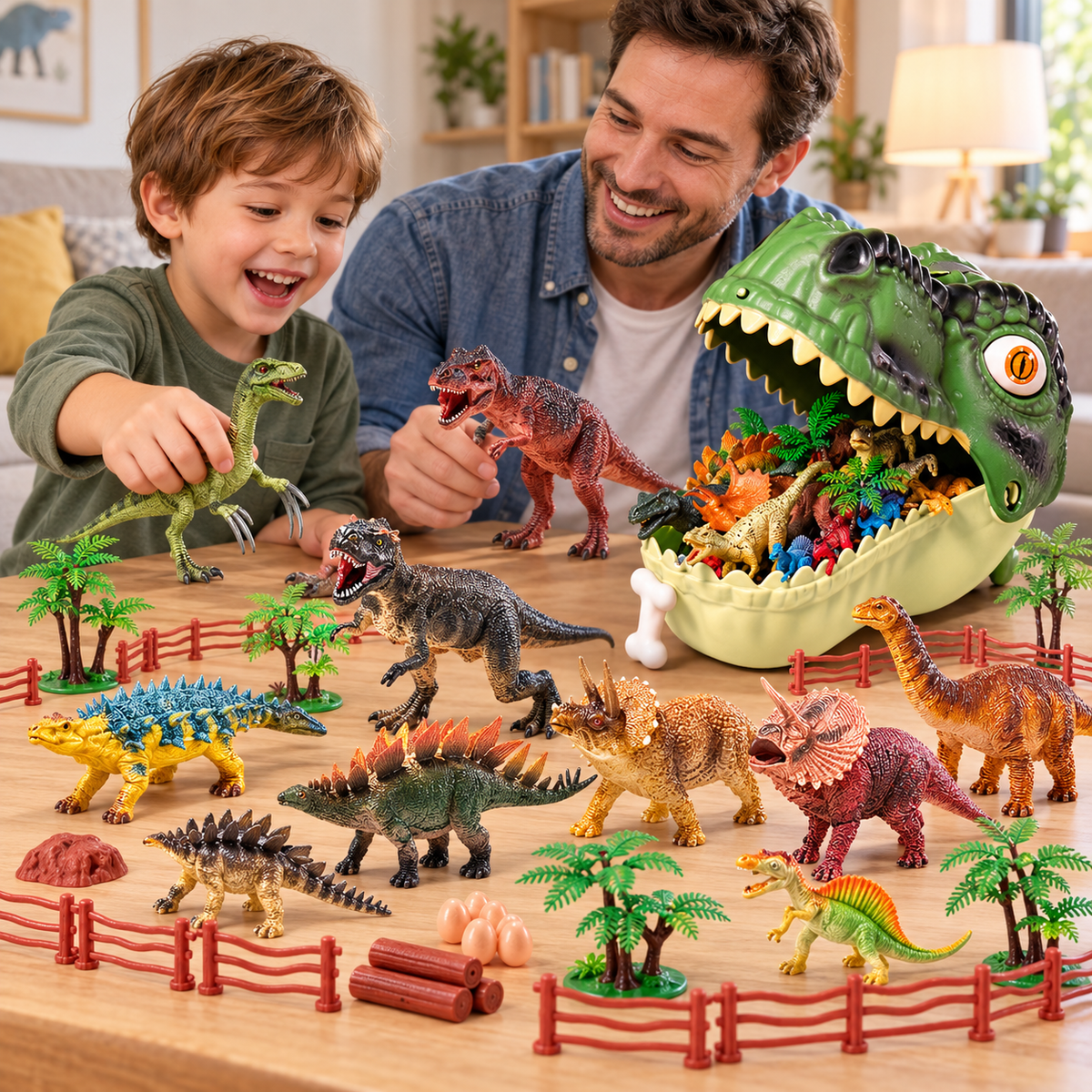 🦖 46Pcs Dinosaur Toy Playset | Realistic Dino Figures with Forest Scenery & Dinosaur Eggs