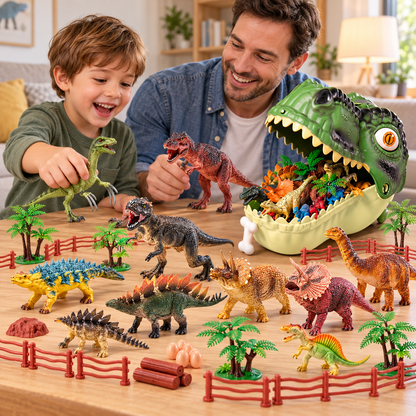 🦖 46Pcs Dinosaur Toy Playset | Realistic Dino Figures with Forest Scenery & Dinosaur Eggs