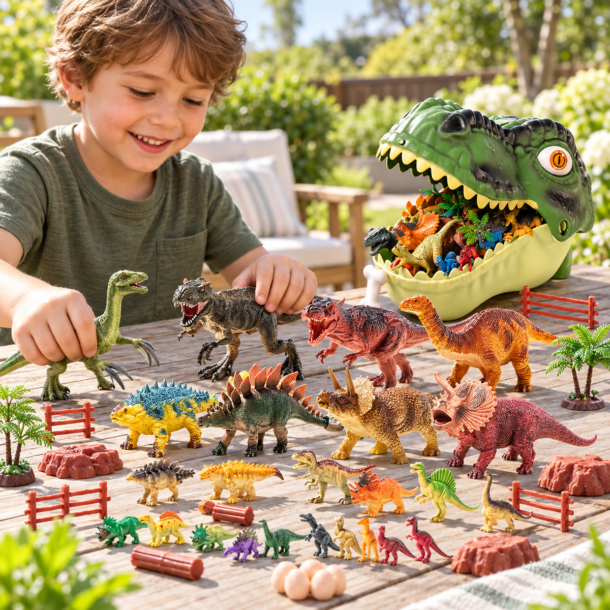 🦖 46Pcs Dinosaur Toy Playset | Realistic Dino Figures with Forest Scenery & Dinosaur Eggs