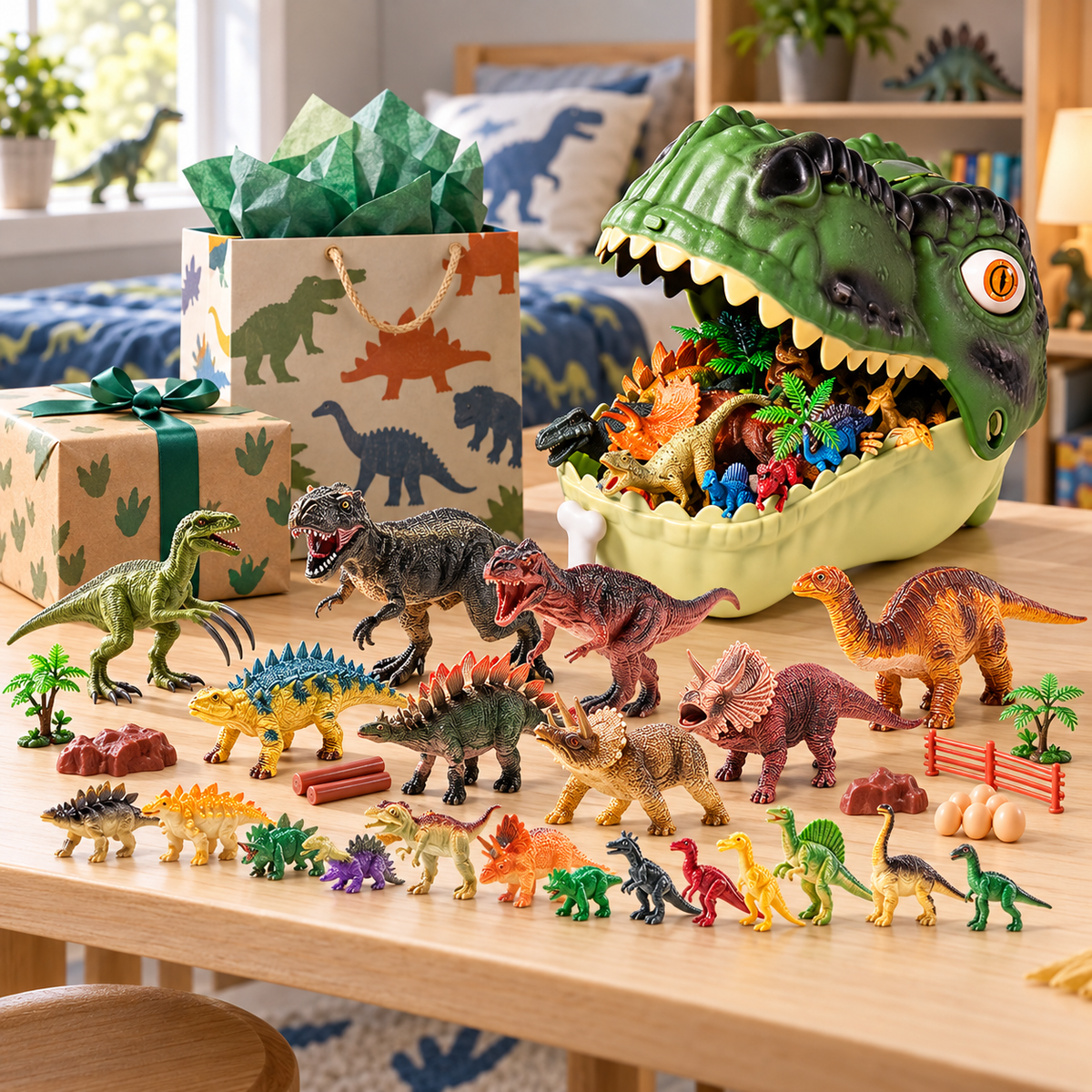 🦖 46Pcs Dinosaur Toy Playset | Realistic Dino Figures with Forest Scenery & Dinosaur Eggs