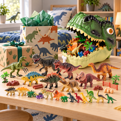 🦖 46Pcs Dinosaur Toy Playset | Realistic Dino Figures with Forest Scenery & Dinosaur Eggs