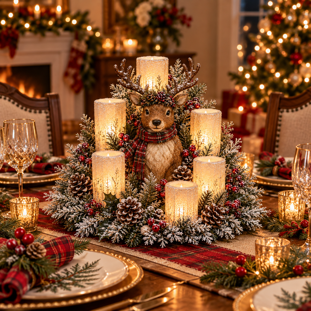 💯🌲Christmas Lighted Centerpiece with Flameless Candle Glow