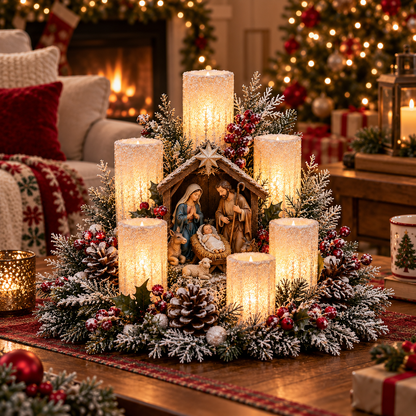 💯🌲Christmas Lighted Centerpiece with Flameless Candle Glow