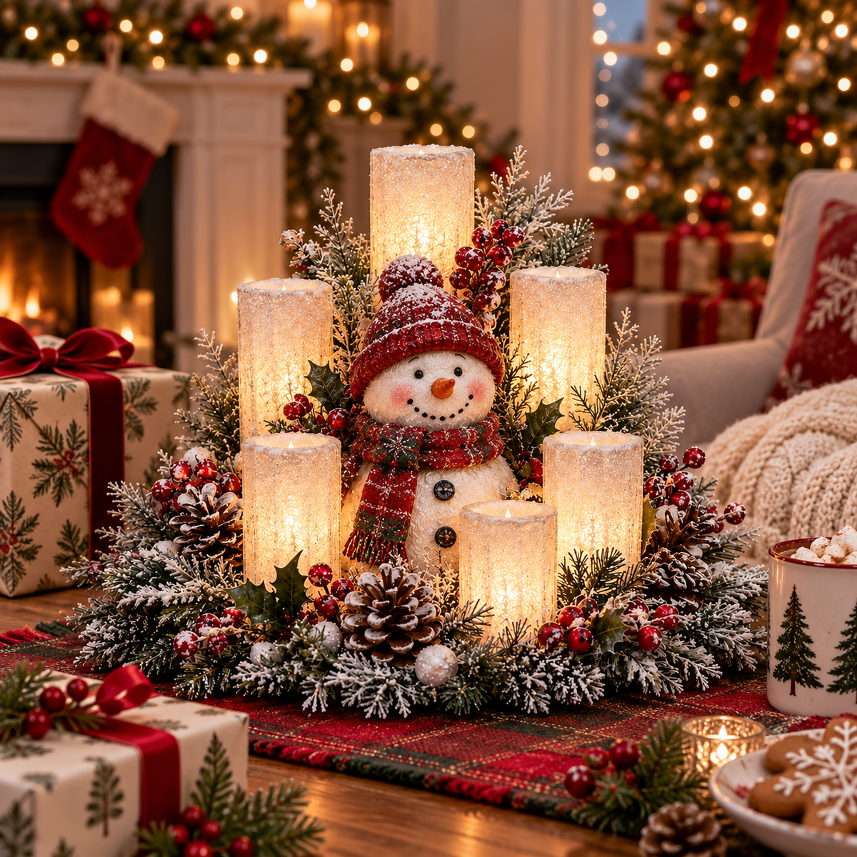 💯🌲Christmas Lighted Centerpiece with Flameless Candle Glow