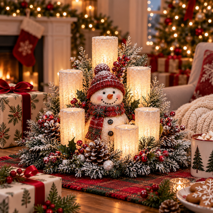 💯🌲Christmas Lighted Centerpiece with Flameless Candle Glow