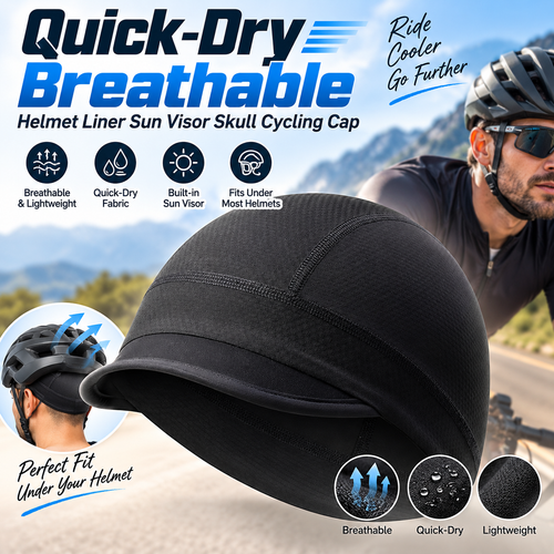 🚴 Quick-Dry Cycling Cap – Breathable Helmet Liner with Sun Visor