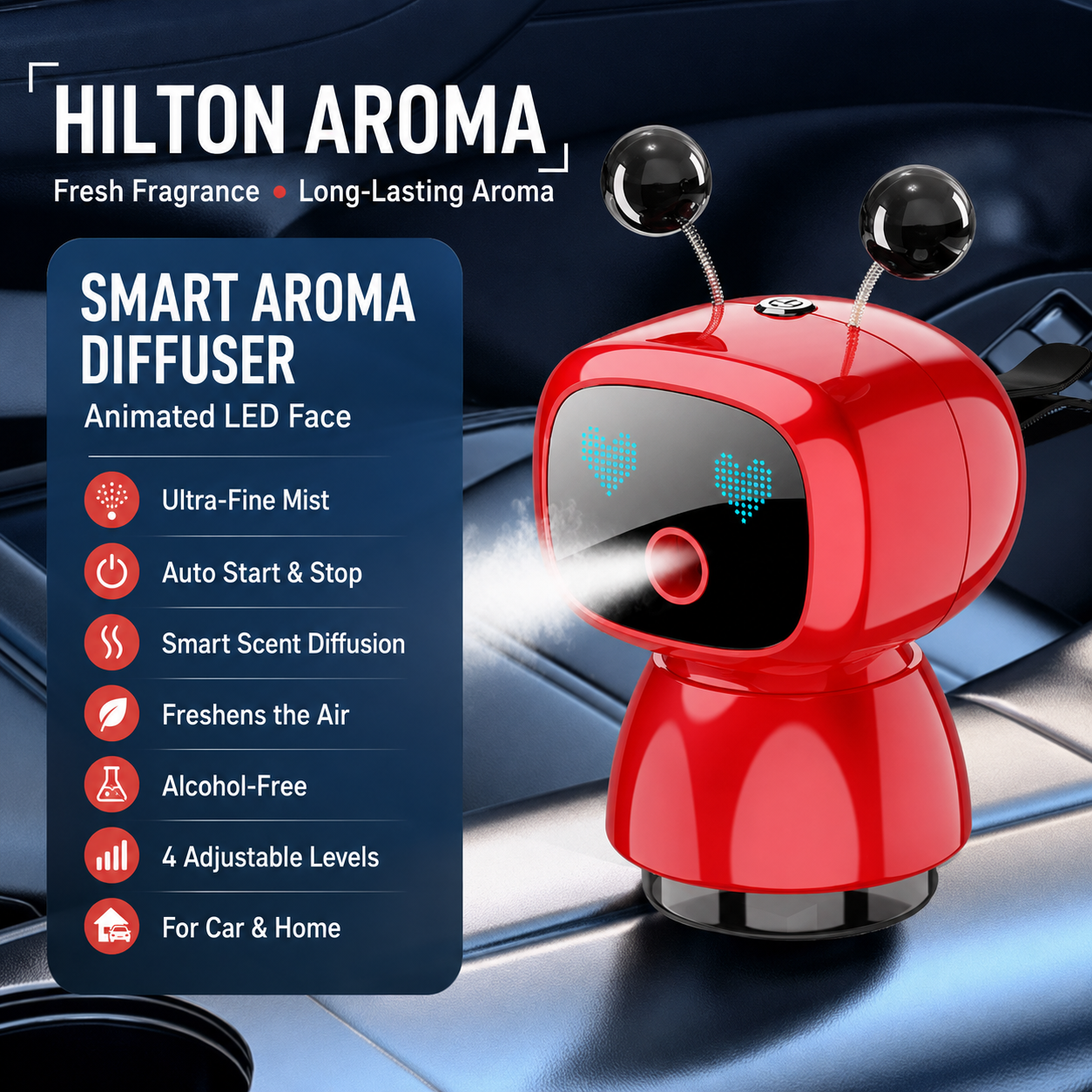 Cute Robot Car Diffuser – Auto-Sensing Mist & LED Vent Freshener