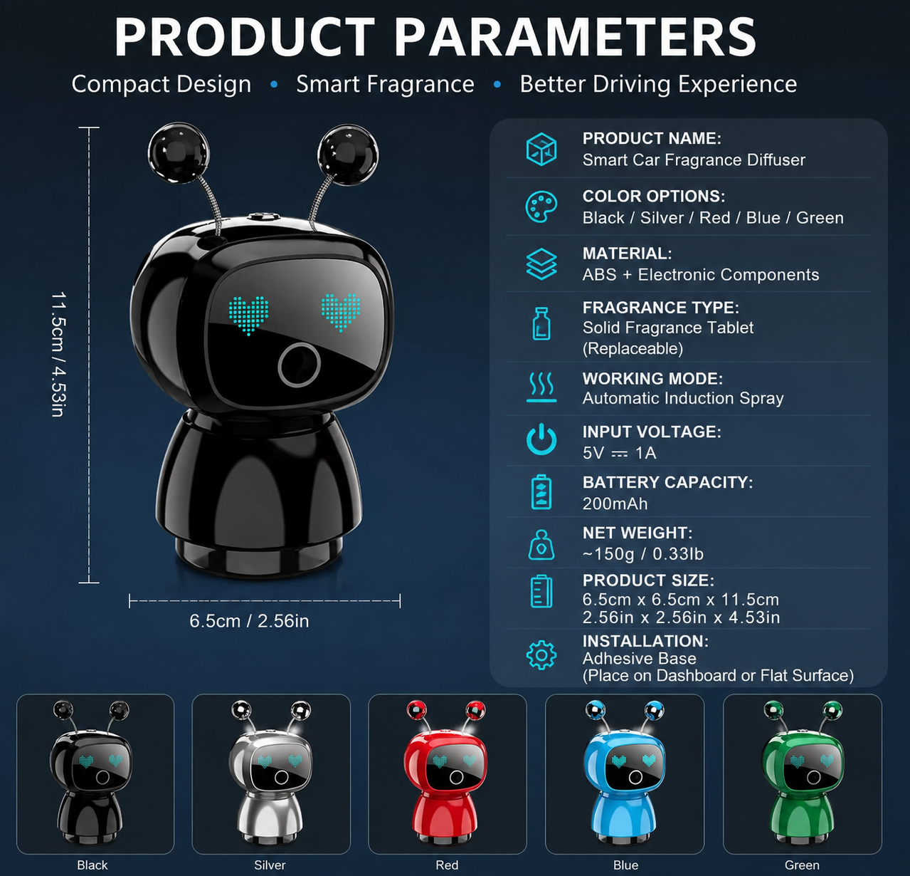 Cute Robot Car Diffuser – Auto-Sensing Mist & LED Vent Freshener