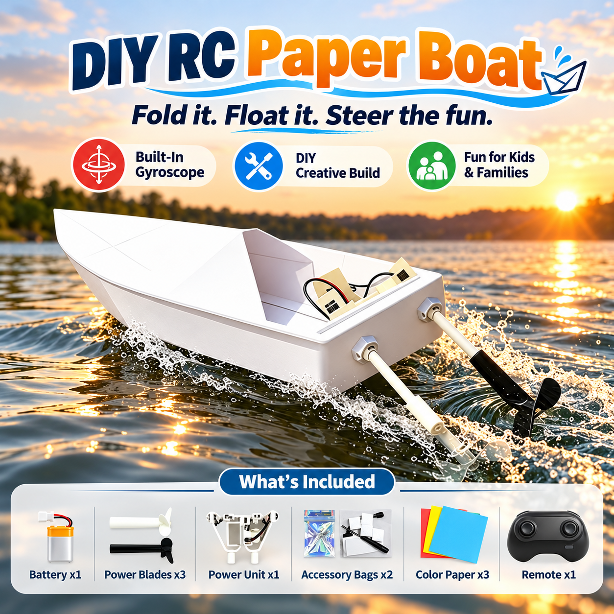 ✈️ RC Paper Airplane Kit | Gyro Stabilizer, Dual Propellers, DIY Flying Toy