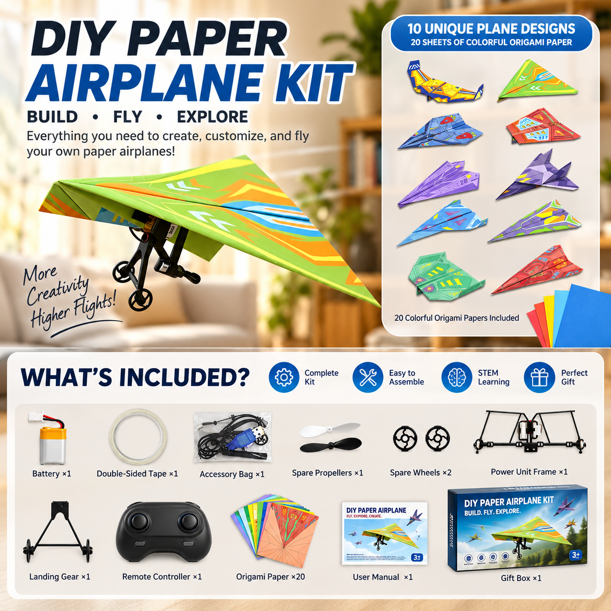 ✈️ RC Paper Airplane Kit | Gyro Stabilizer, Dual Propellers, DIY Flying Toy