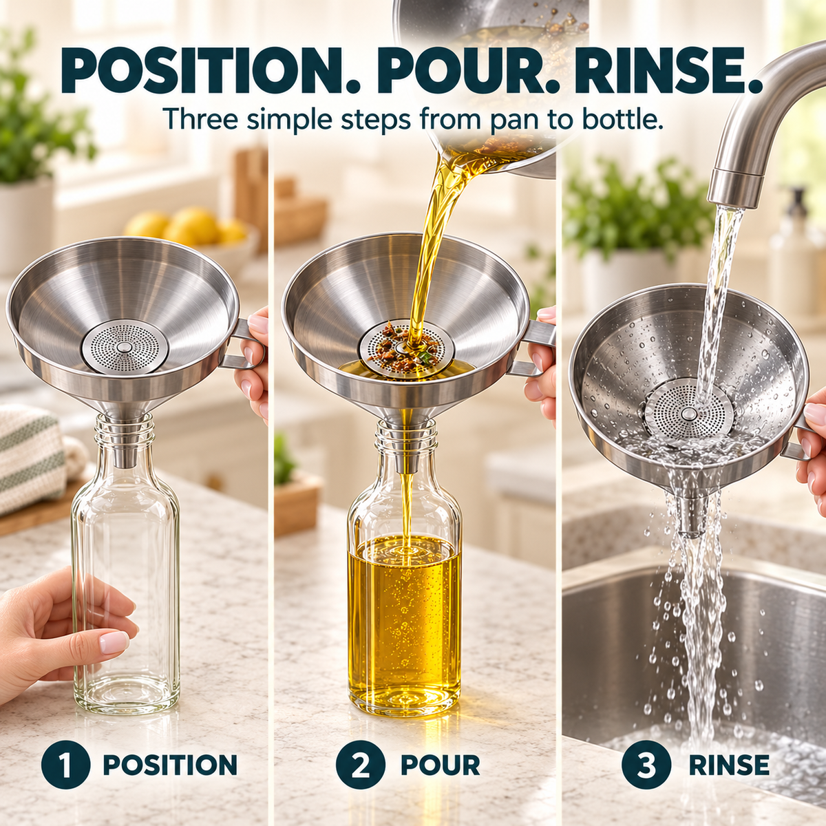 Stainless Steel Kitchen Funnel 🥄 – Easy Pouring & Straining