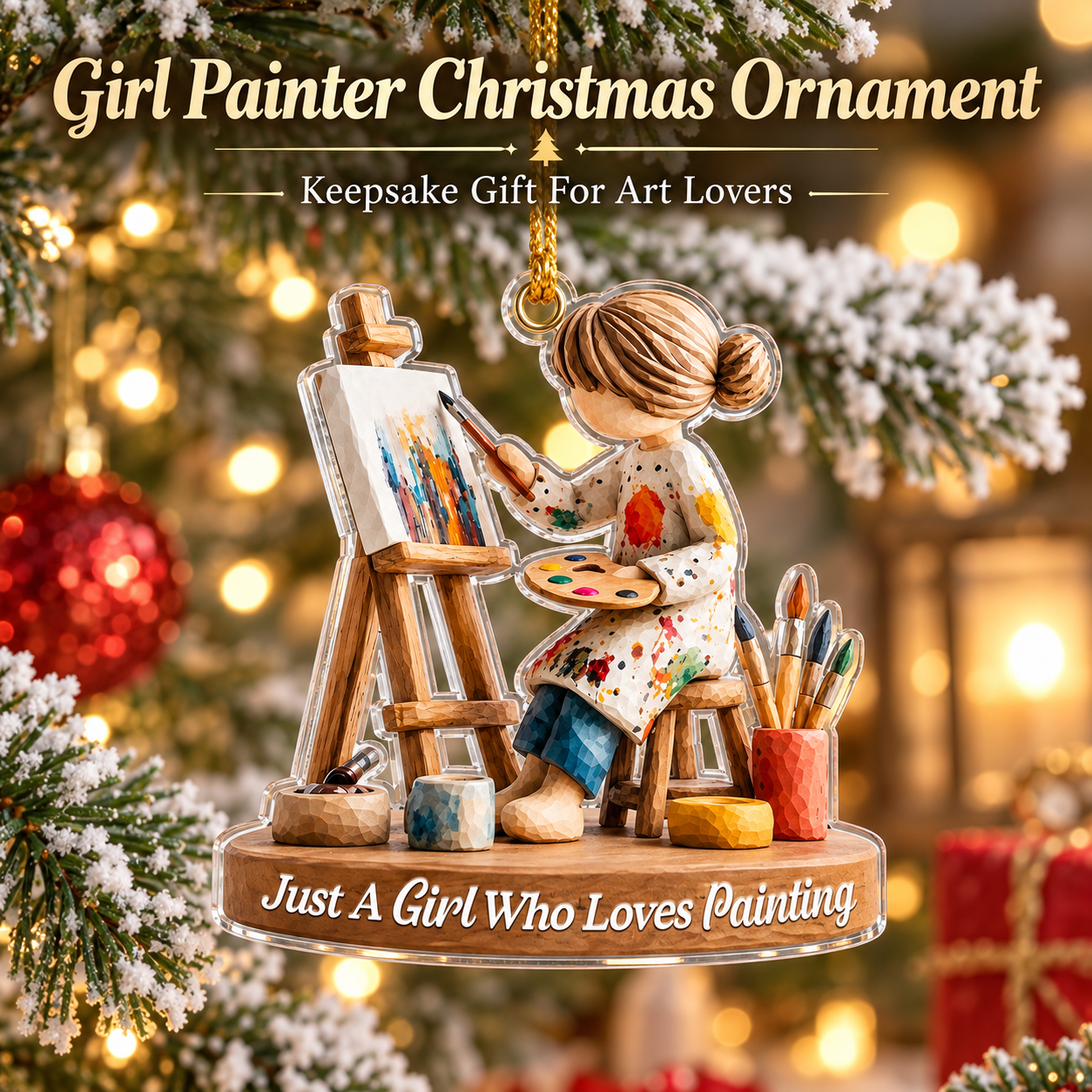 🎨 Personalized Artist Christmas Ornament | Gift for Girls Who Love Painting