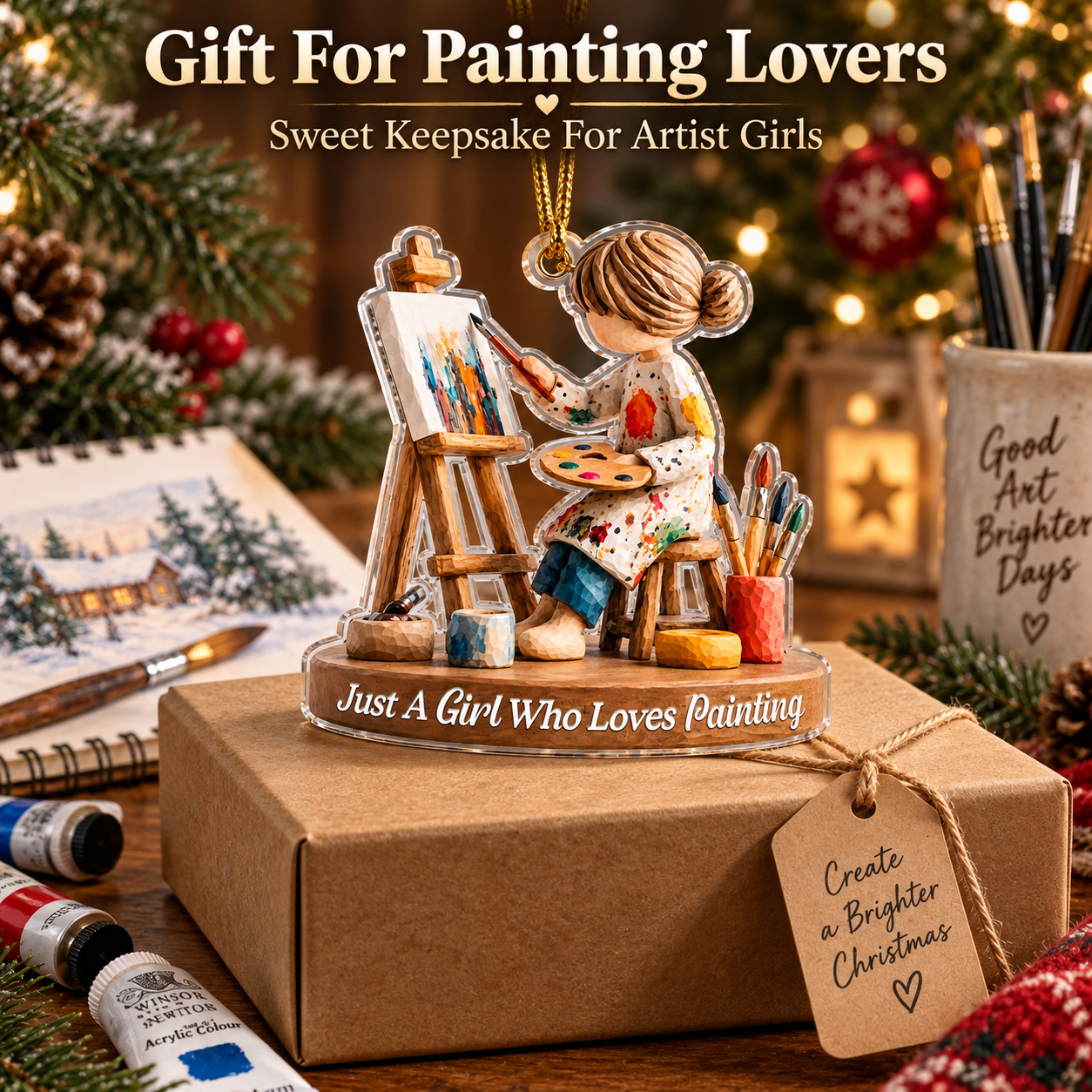 🎨 Personalized Artist Christmas Ornament | Gift for Girls Who Love Painting
