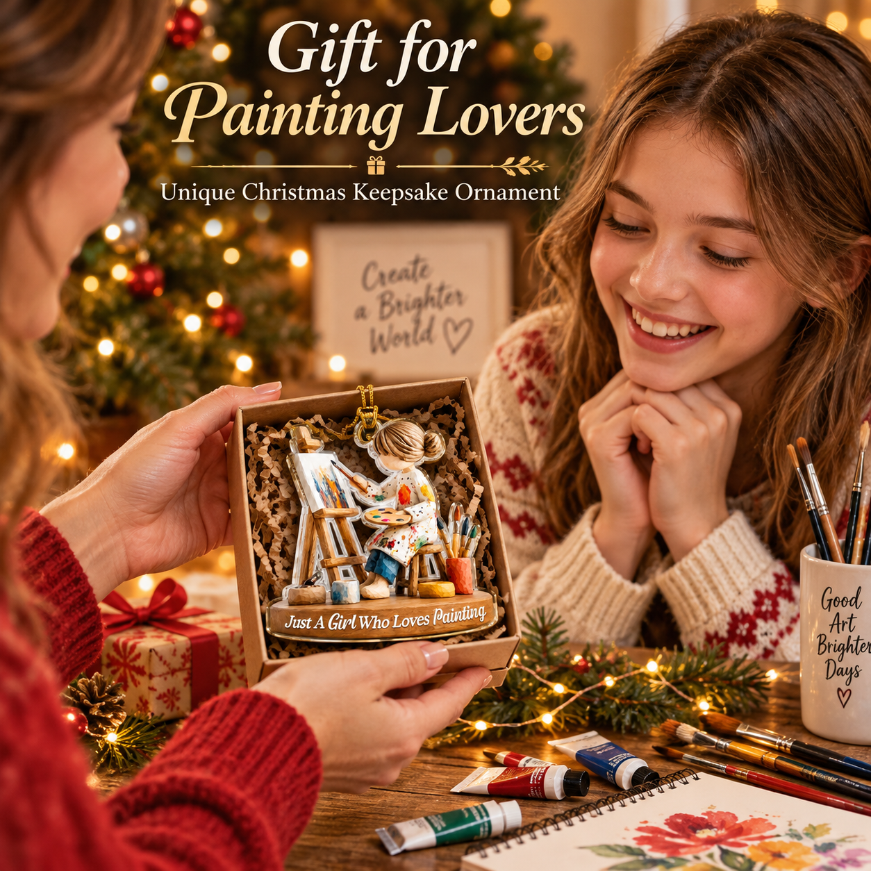 🎨 Personalized Artist Christmas Ornament | Gift for Girls Who Love Painting