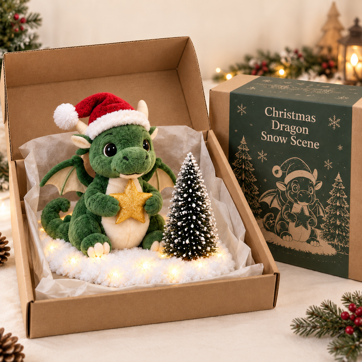 ✨🐉Christmas Dragon Snow Scenes – Light-Up Plush Holiday Decor🎁