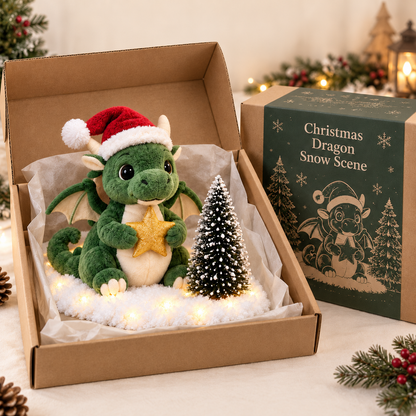 ✨🐉Christmas Dragon Snow Scenes – Light-Up Plush Holiday Decor🎁