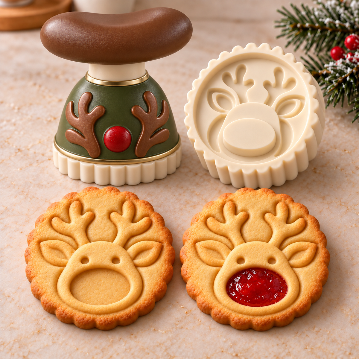 🎅🍪 Christmas Jam-Filled Cookie Stamp Molds – 🎄6 Festive Designs for Holiday Baking