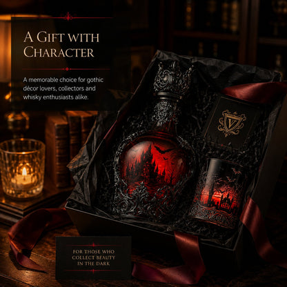 🦇 Gothic Vampire Castle Whiskey Decanter and Tumbler Set, Dark Barware Gift for Horror Lovers 🍷