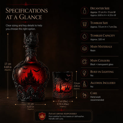 🦇 Gothic Vampire Castle Whiskey Decanter and Tumbler Set, Dark Barware Gift for Horror Lovers 🍷