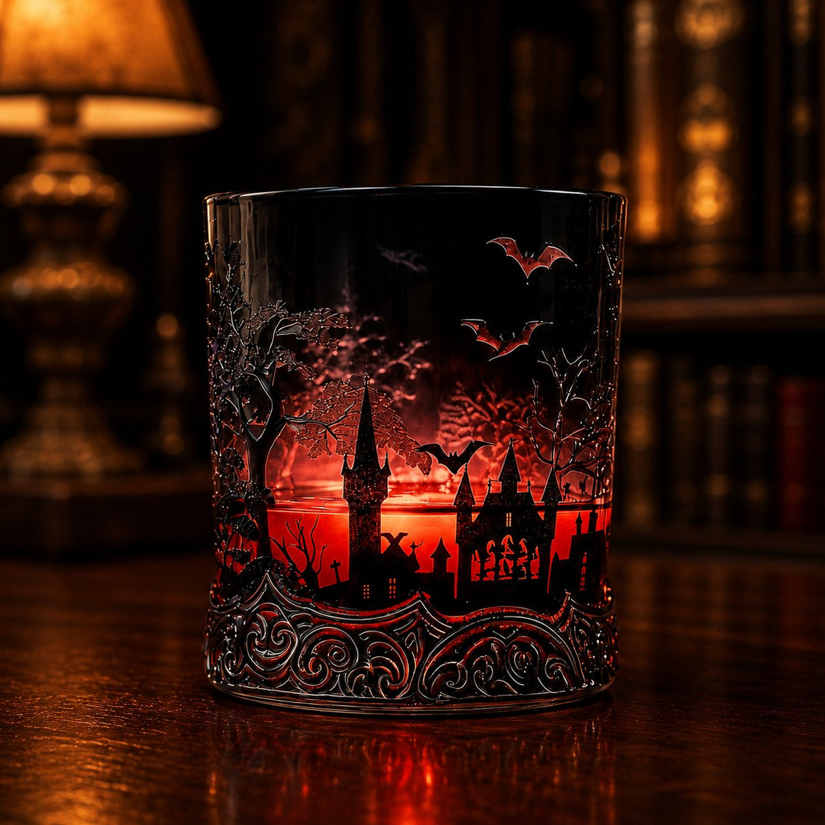 🦇 Gothic Vampire Castle Whiskey Decanter and Tumbler Set, Dark Barware Gift for Horror Lovers 🍷
