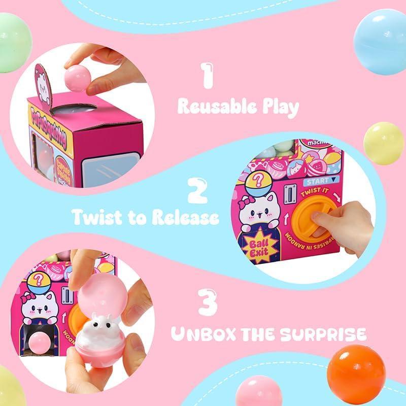 Squishy Capsule Toys for Kids, Mini Vending Machine Toy Set, Soft Stress Relief Squishies Party Favors, Classroom Rewards & Birthday Gifts