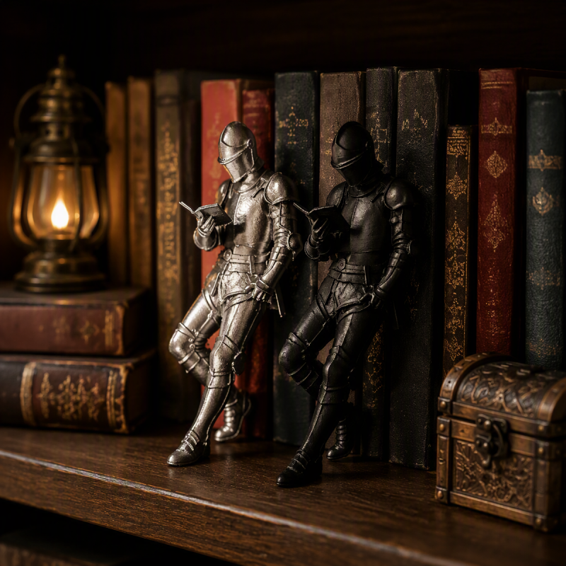 Medieval Knight Book Nook – Armored Book Lover Figurine – Fantasy Bookshelf Decor – Unique Gift for Readers