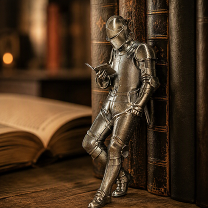 Medieval Knight Book Nook – Armored Book Lover Figurine – Fantasy Bookshelf Decor – Unique Gift for Readers