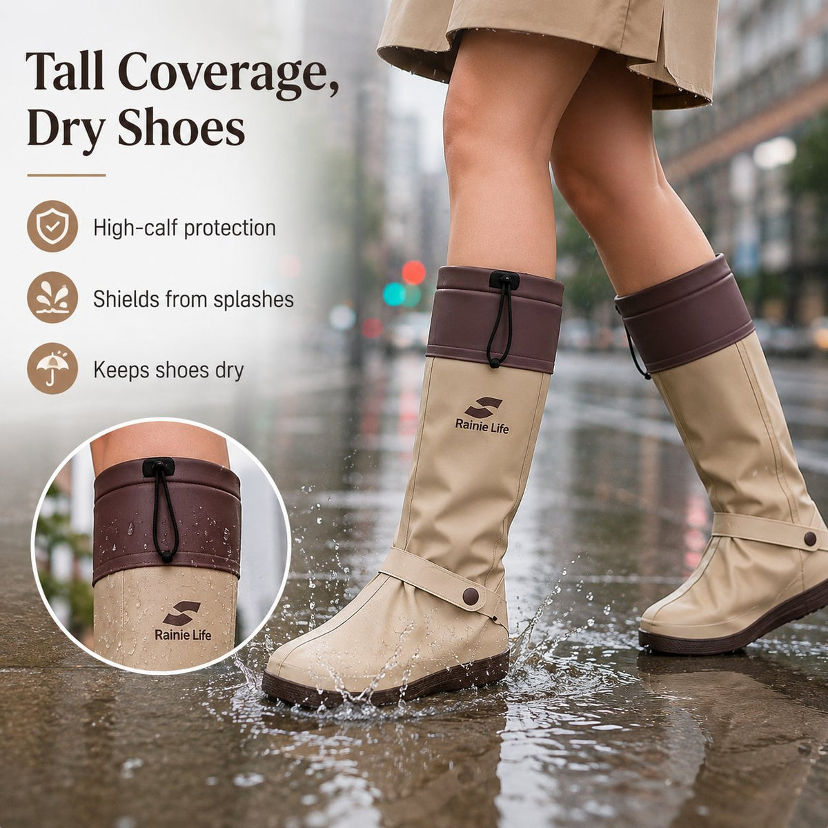 🔥High-Tube Foldable Waterproof shoe covers Non-slip Dual-Lock Rain Foot Protection for Daily Outdoor Commuting & Wet-Weather Travel